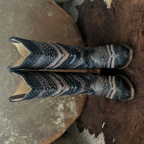 CORRAL A3355 "Antonia" gray/black embroidered leather snip toe cowgirl boots sz6 - Picture 9 of 16